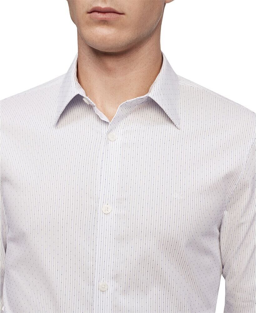 Calvin Klein Mens Stretch Dobby Stripe Button Shirt white blue Size L MSRP $70