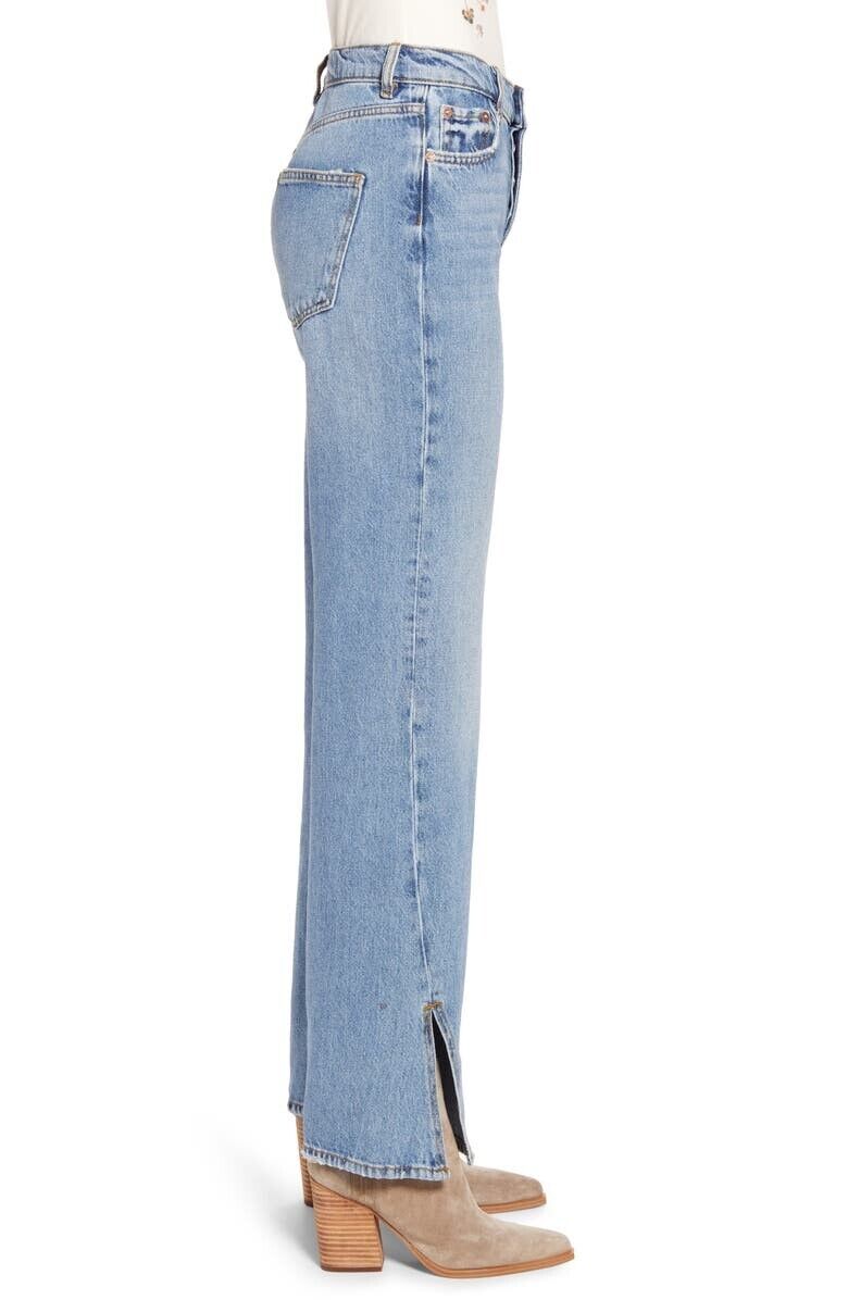Free People We the Free High Waist Slit Hem Jeans Blue Size 28 MSRP $98