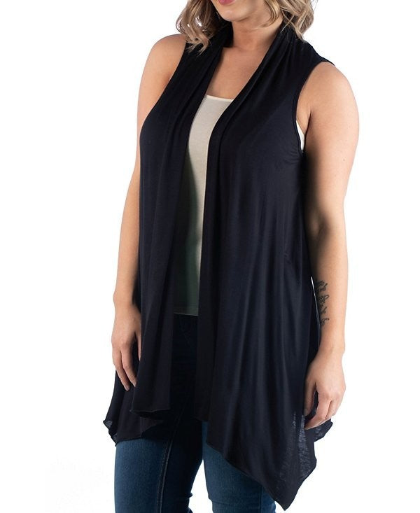 24seven Comfort Plus Size 1X Asymmetric Open Front Cardigan Sweater Black $50