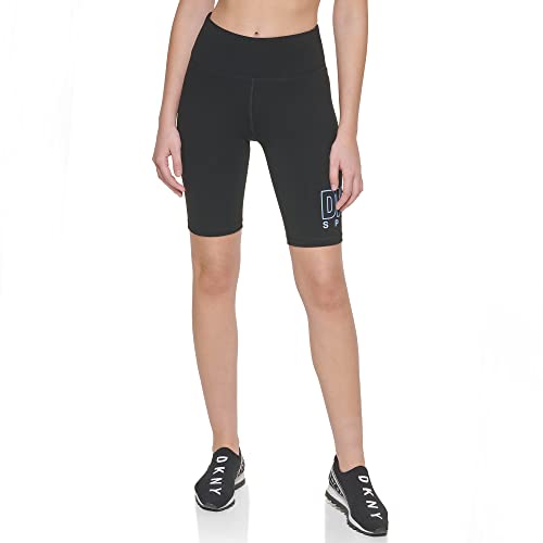 DKNY Women's Bike High Waist Outline Logo Short, Hydrangea, Small