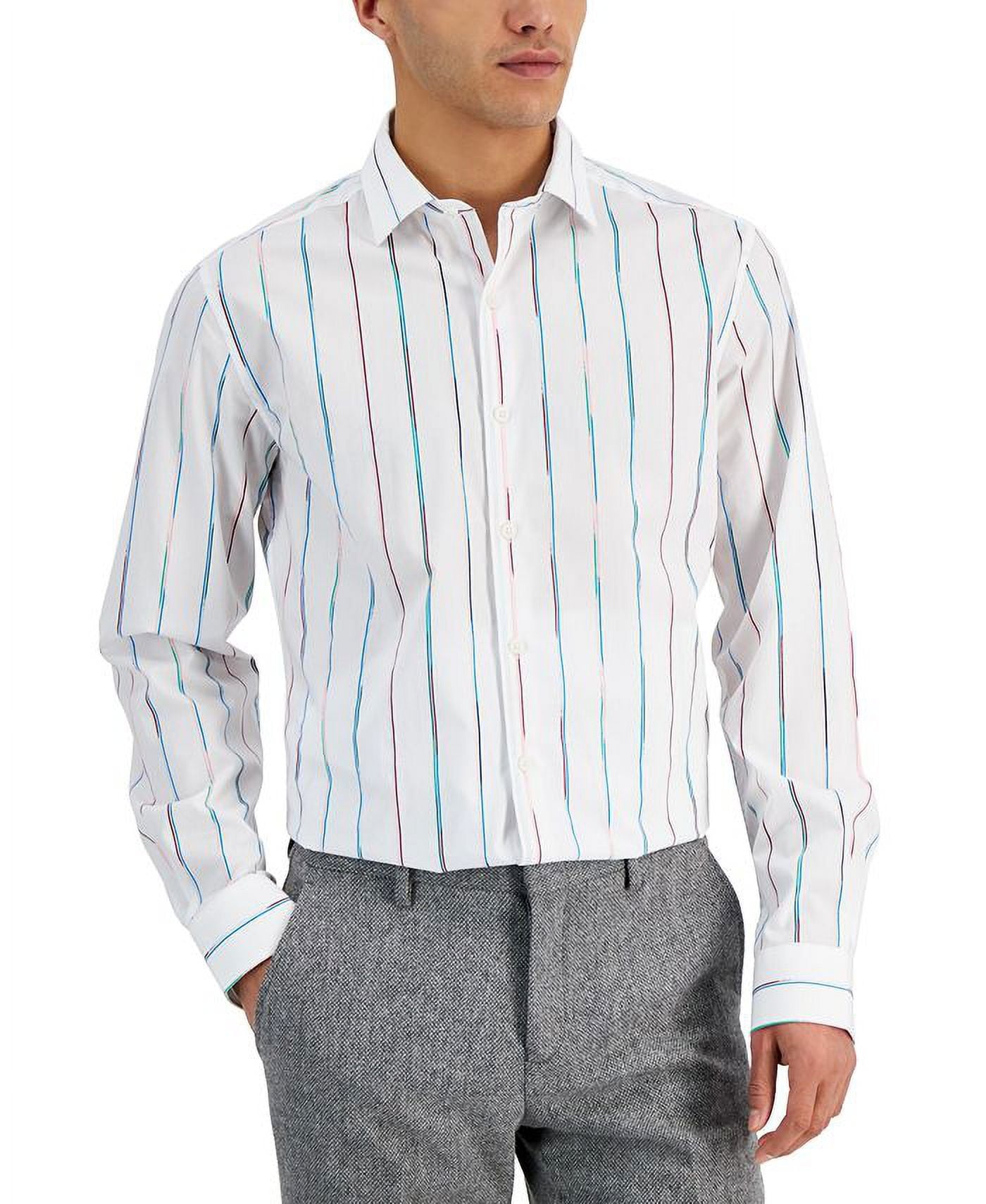 Bar III Men's Slim Fit Painted Stripe Dress Shirt White Size XL MSRP $65
