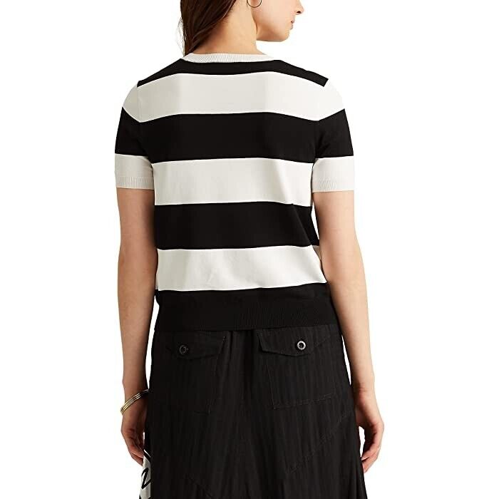 LAUREN Ralph Lauren Striped Short Sleeve Sweater Black White Size XL
