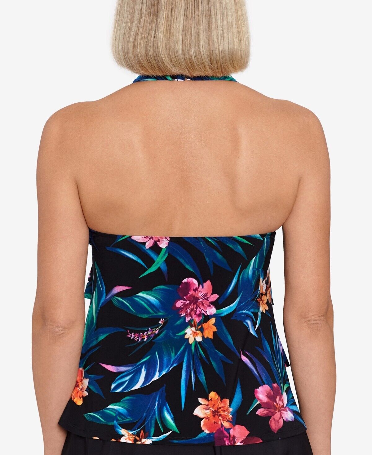 Swim Solutions Women's Printed Tiered Halter Tankini Top Black Size 10 MSRP $72