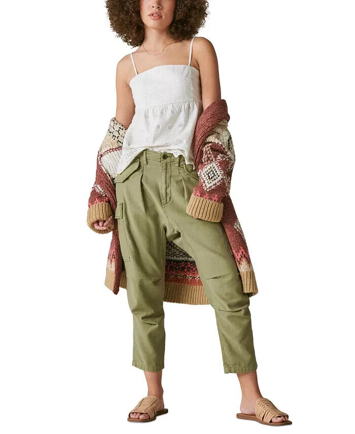 Lucky Brand Womens Cotton Pants Dropped-Crotch Olive Green Size 2 MSRP $129