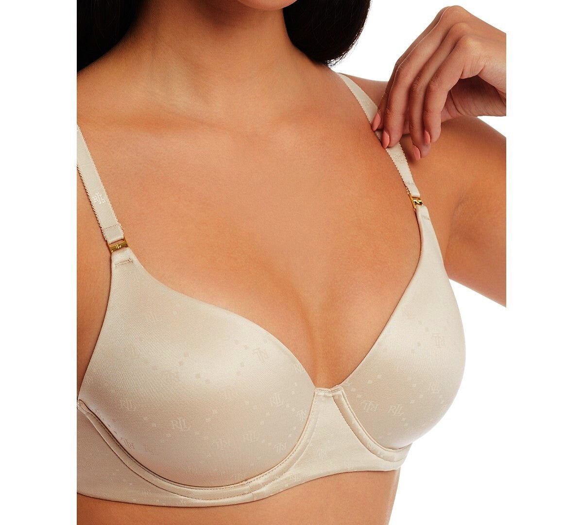 Lauren Ralph Lauren Repeat-Logo T-shirt Bra, 4L0016 Cream Size 32D MSRP $58