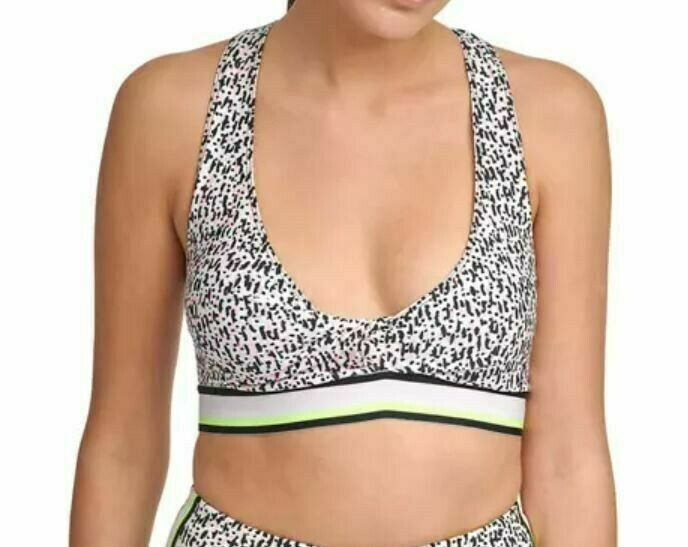 DKNY Sport Printed Low-Impact Sports Bra womens white Size L MSRP $45