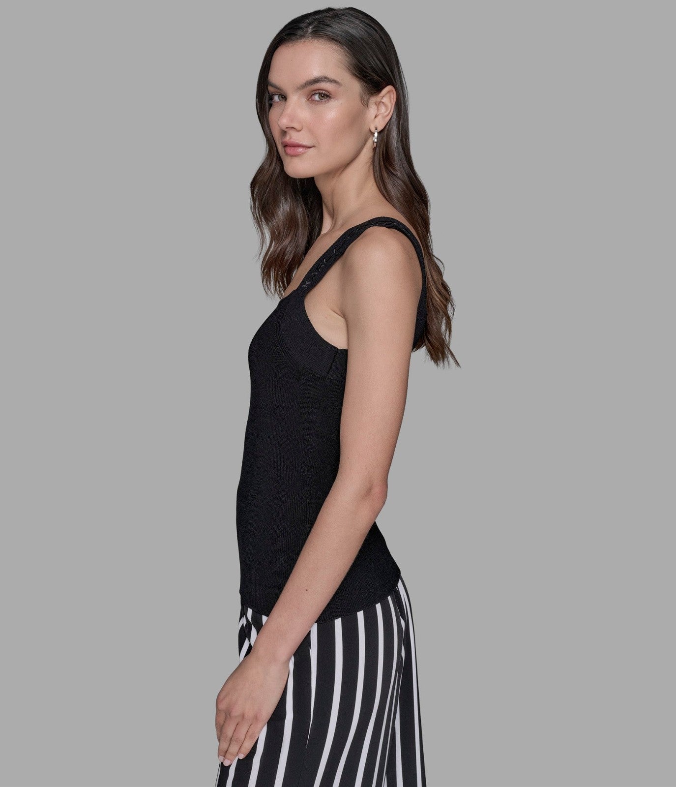 KARL LAGERFELD LOGO STRAP SWEATER TANK ONLY, BLACK, SIZE XL MSRP $69