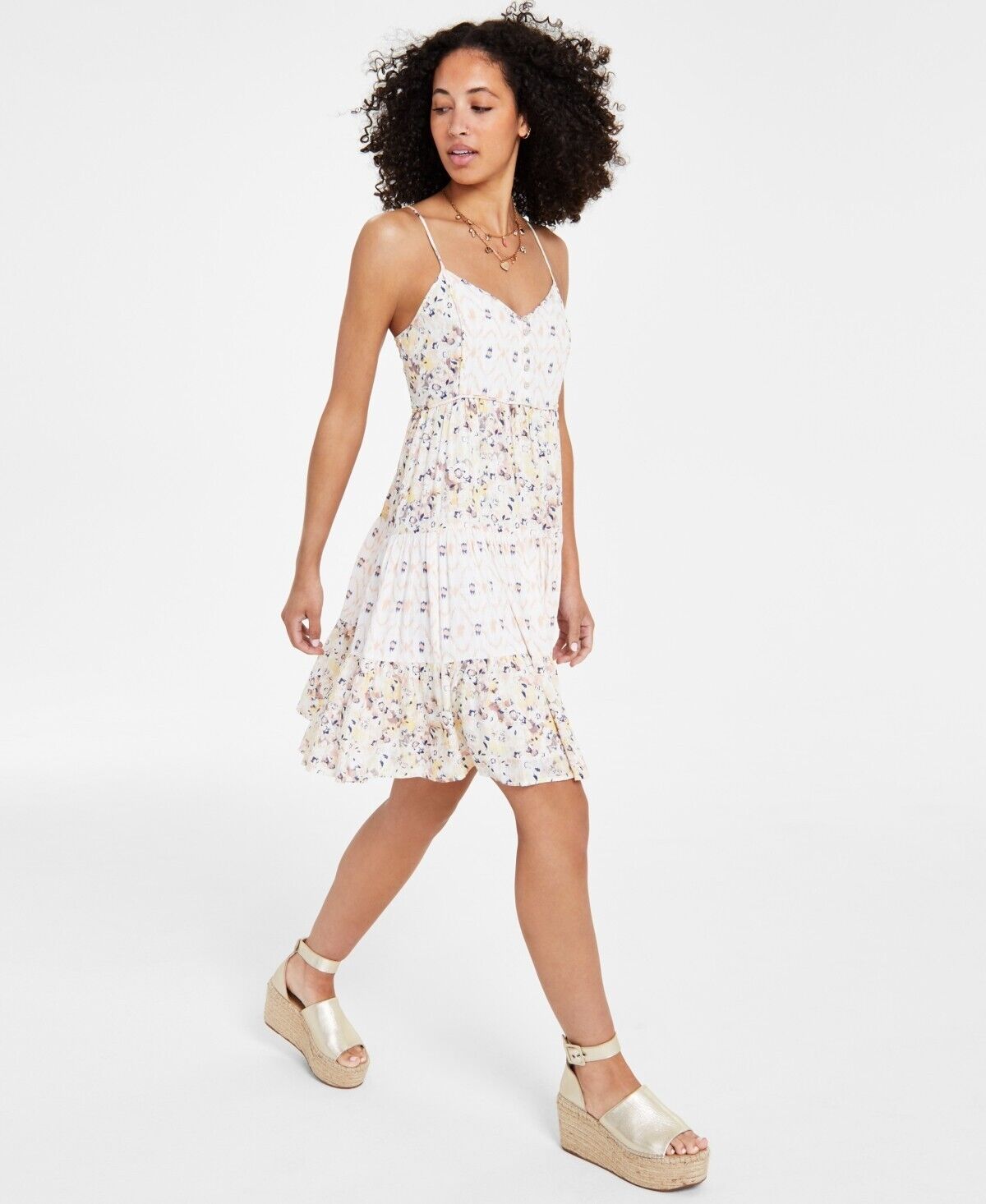 LUCKY BRAND Women's Printed Button-Front Minidress Yellow Size XL MSRP $119