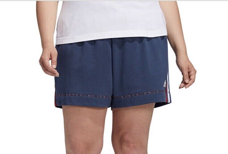 adidas womens Essentials Plus Badge of Sport Shorts Size 4X Blue MSRP $25
