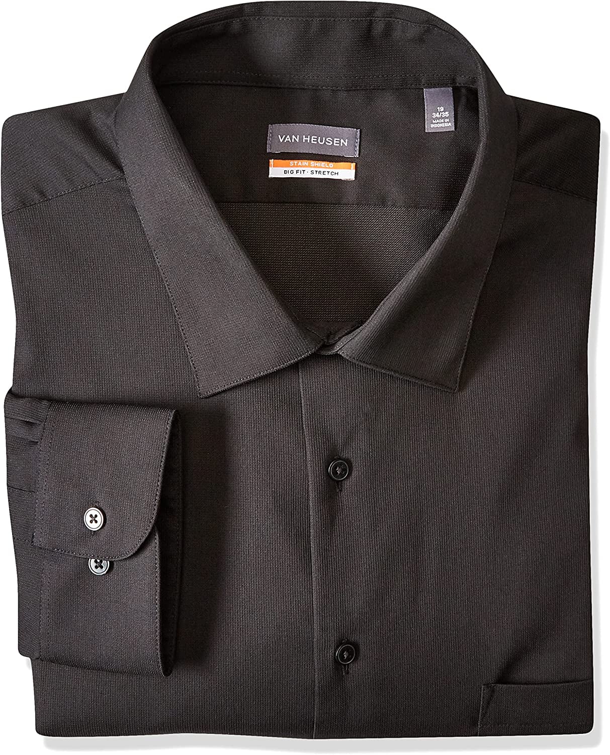 Van Heusen Mens Dress Shirt Regular Fit Stain Shield Stretch 16-16.5 Neck 34-35 Sleeve Black