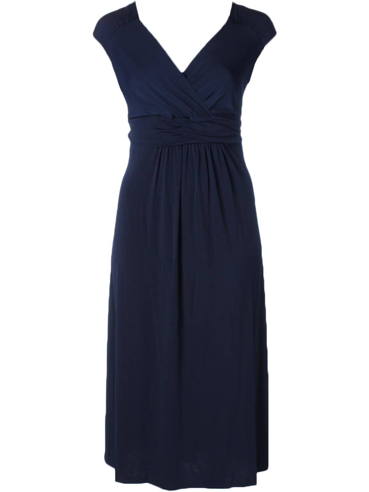 NY COLLECTION Womens Navy Ruched Sleeveless V Neck Maxi Empire Dress Plus 2X