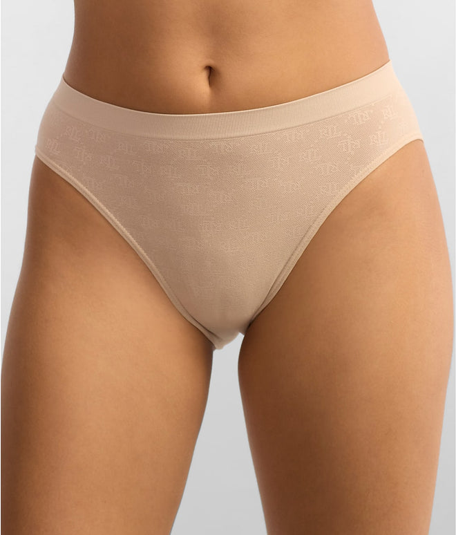 Lauren Ralph Lauren Monogram Mesh Bikini Brief Underwear 4L0048 Beige, Size S