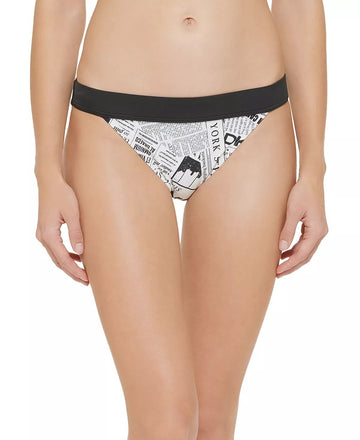 Dkny Printed Low-Rise Bikini Bottom Women's Swimsuit Black Size XL