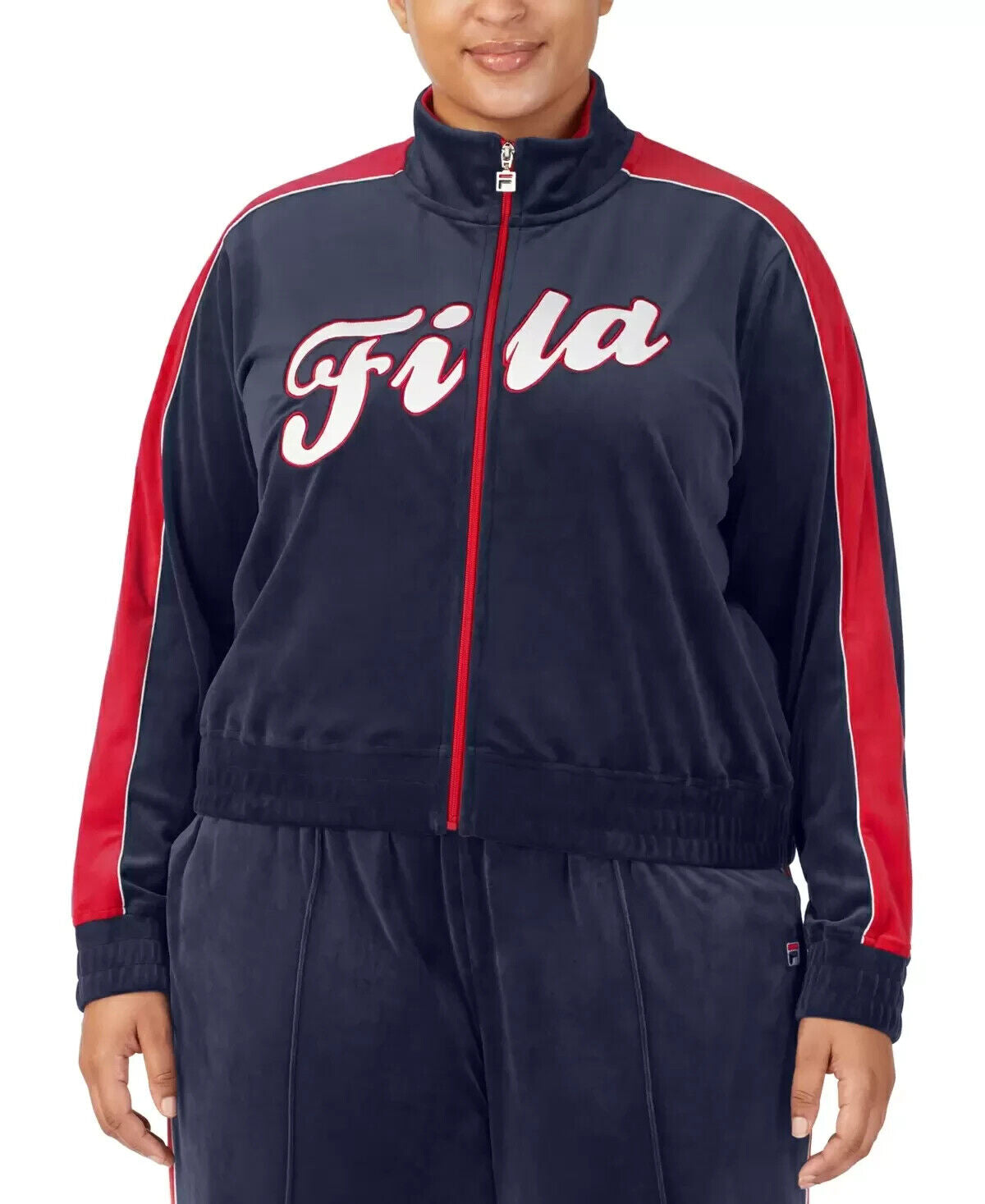 FILA Valery Logo Zip-Front Velour Jacket Navy Blue Plus Size 1X MSRP $68