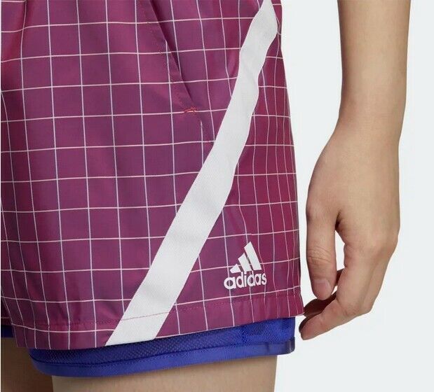adidas Women's PrimeBlue Plaid Ripstop Shorts Purple Size M MSRP $50