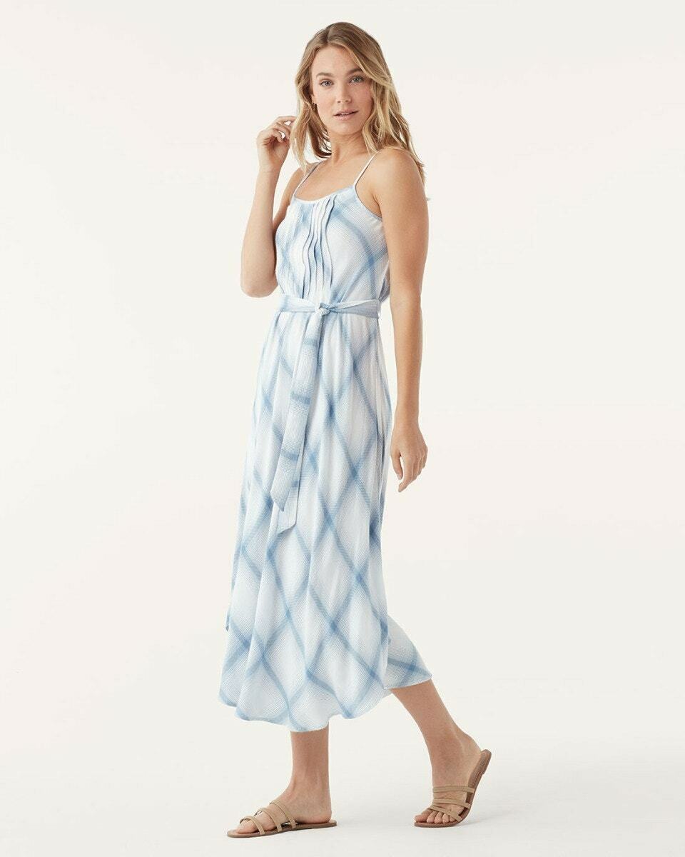 Splendid Coastal Chambray Plaid Dress women's blue Size M MSRP $168