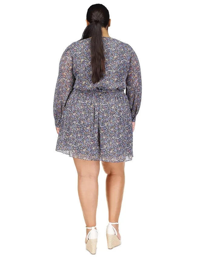Michael Kors Metallic Floral Mini Dress Navy Plus Size 3X MSRP $165