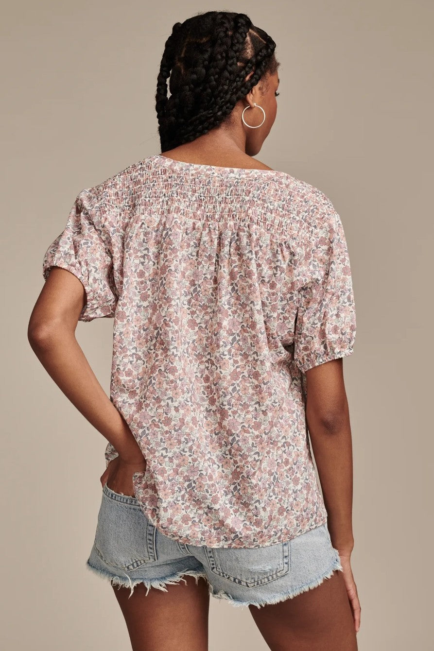 Lucky Brand Womens Printed Cotton Top Smocked blouse Pink Size XXL MSRP $80