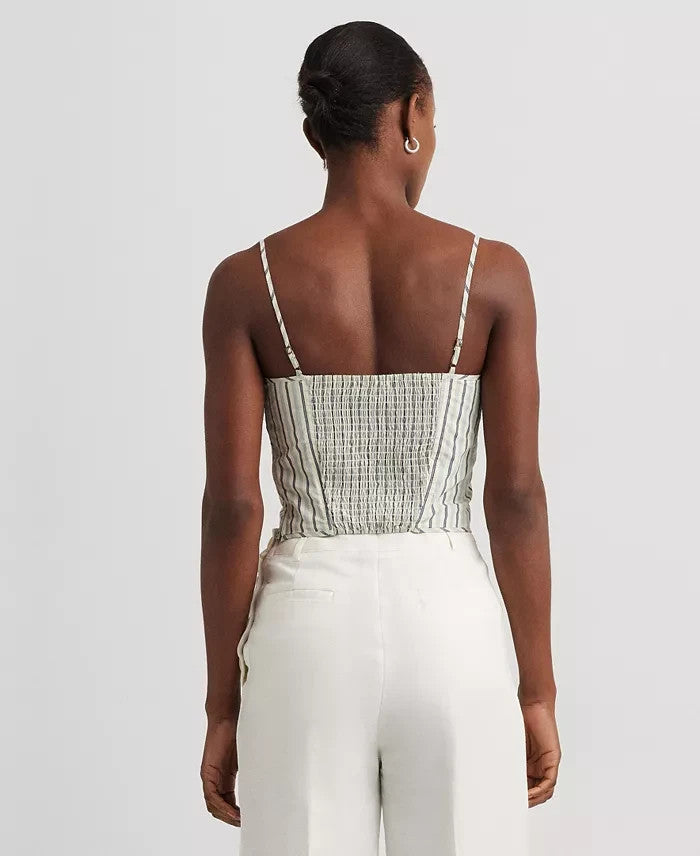 Lauren Ralph Lauren Womens Striped Cropped Blouse Blue White Size 6 MSRP $100