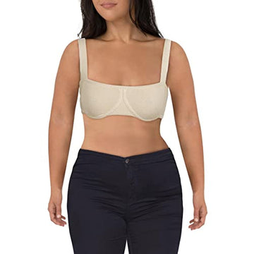 Danielle Bernstein Womens Straight Neck Ribbed Bralette Beige Size L