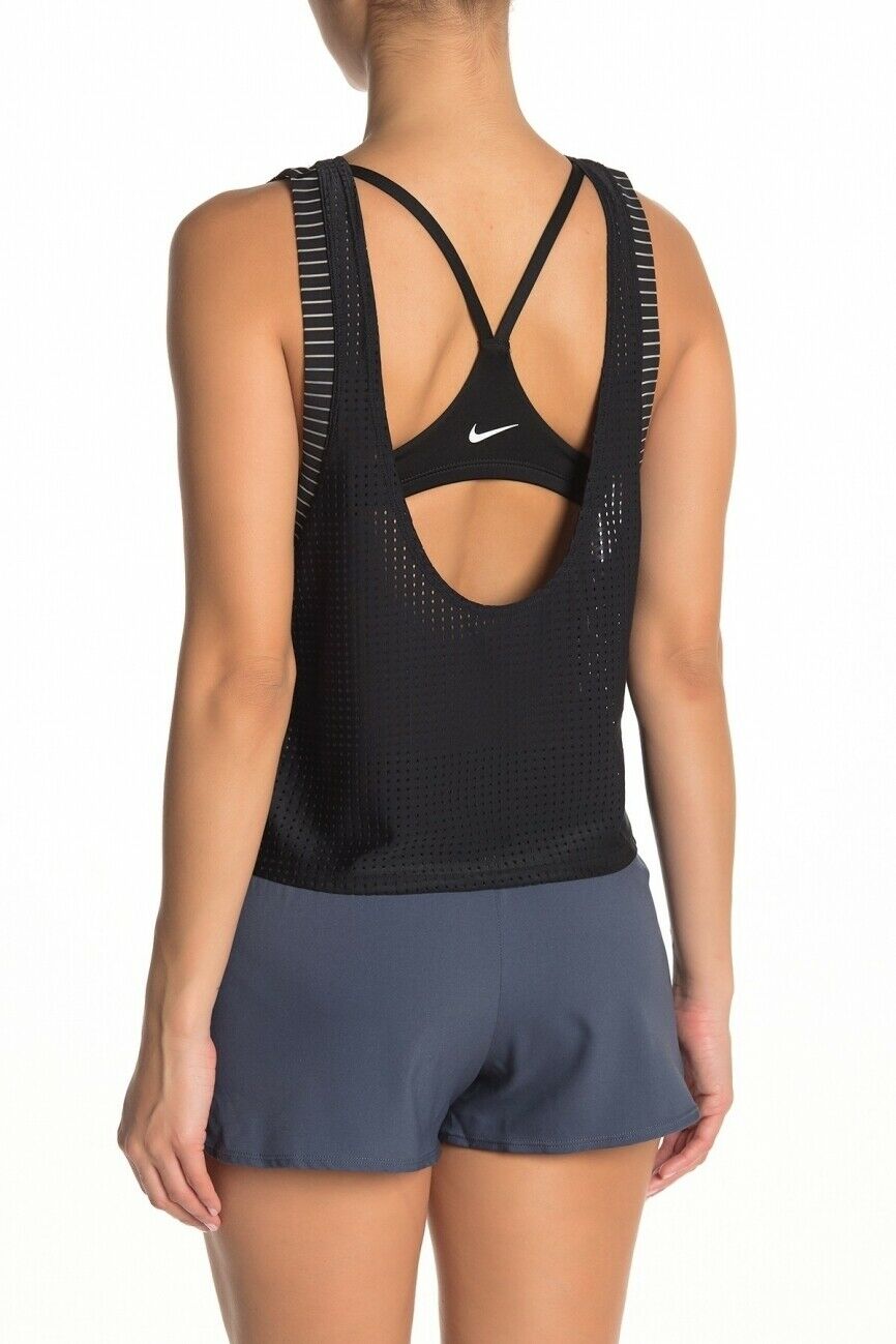 Nike Sport Mesh Layered Tankini Top Black Womens Black Size S MSRP $86