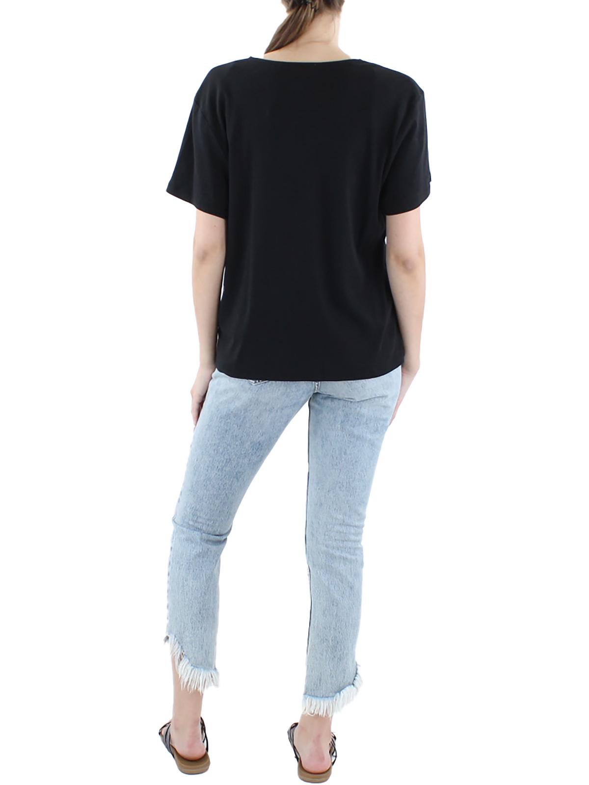 Calvin Klein Womens Twisted V-Neck Pullover Top Black Size S MSRP $39