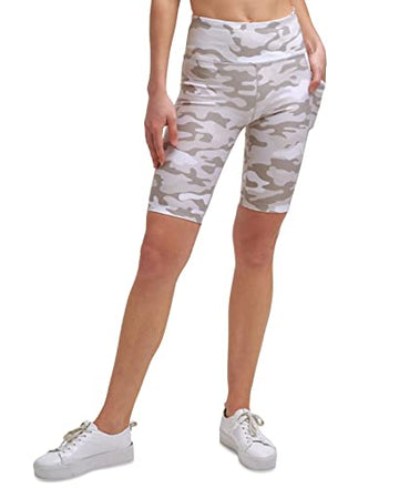 Calvin Klein Performance Women's Bike Shorts 9" High Waist, Brown Camo, Small