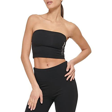 DKNY Women's Sport Sleeveless Tube Logo Top, BLK/WHT, Small