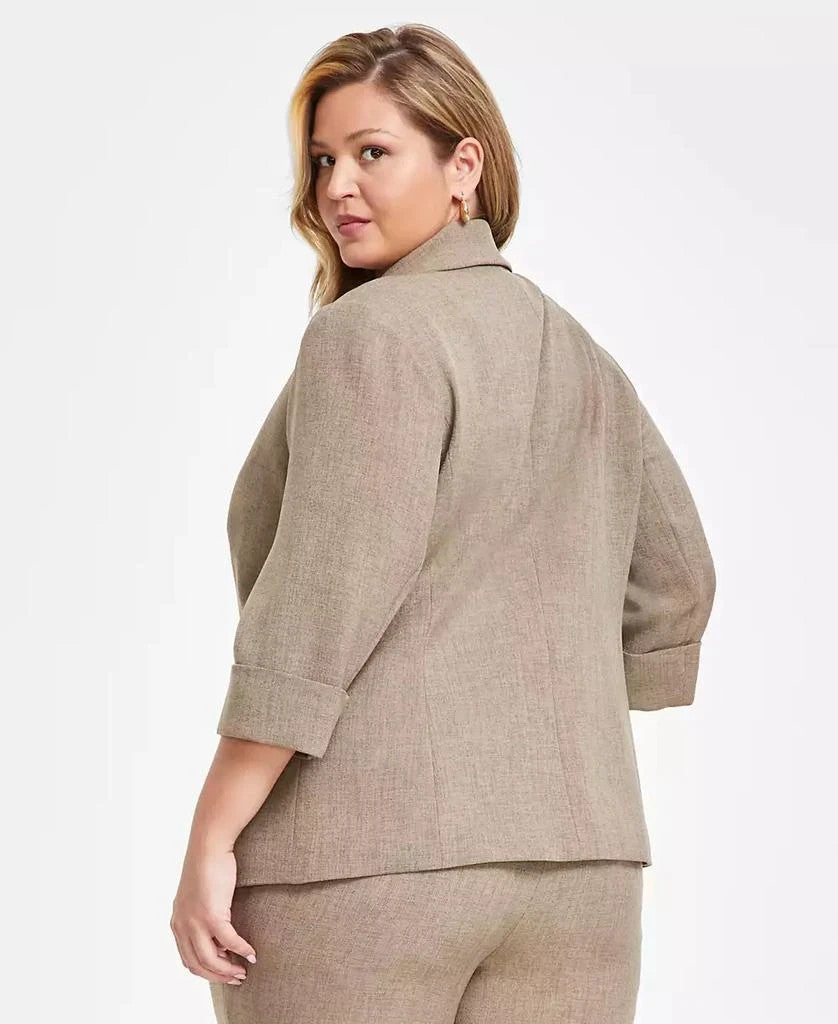 Kasper Plus Size Zip-Pocket One-Button Blazer Brown Size 14W MSRP $129