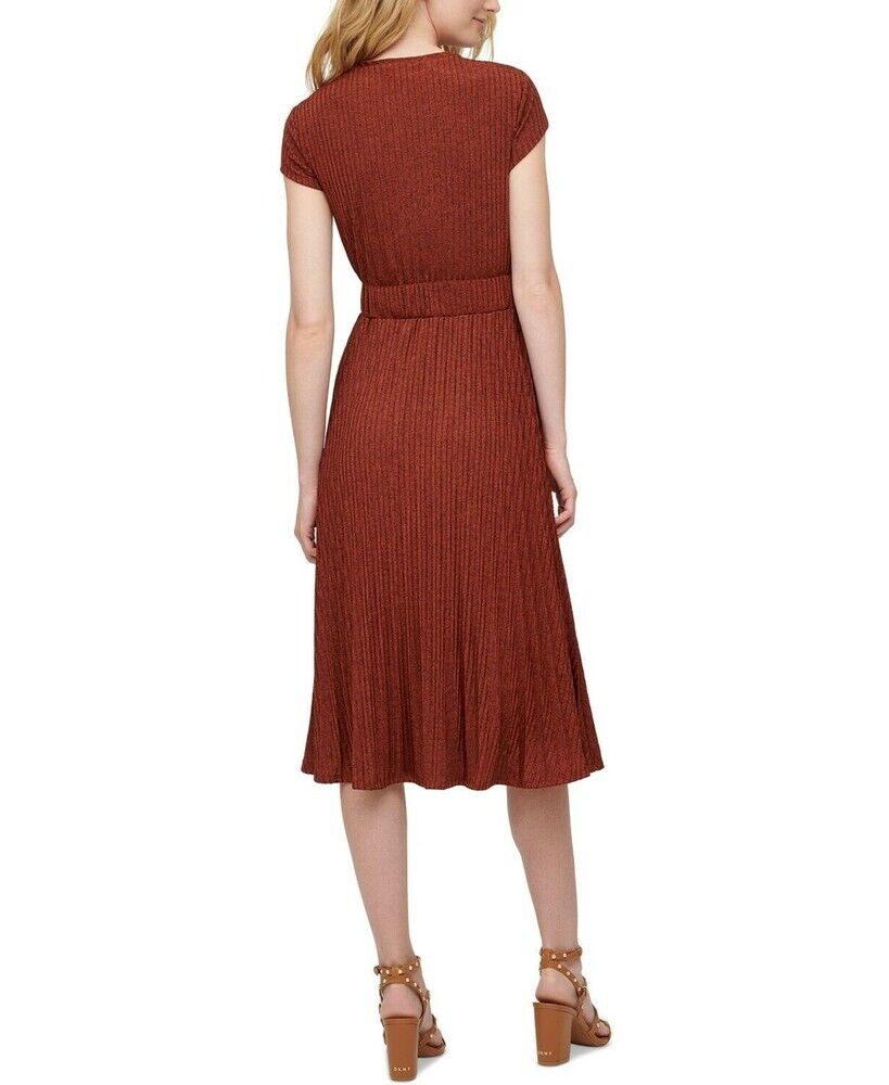 Dkny Women's Textured Midi V-Neck Knit Dress Rust Size XS MSRP $115