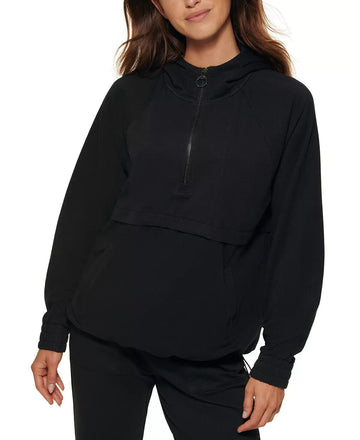 Calvin Klein Performance Womens Garment-Dyed 1/2-Zip Hoodie Black Size S $80