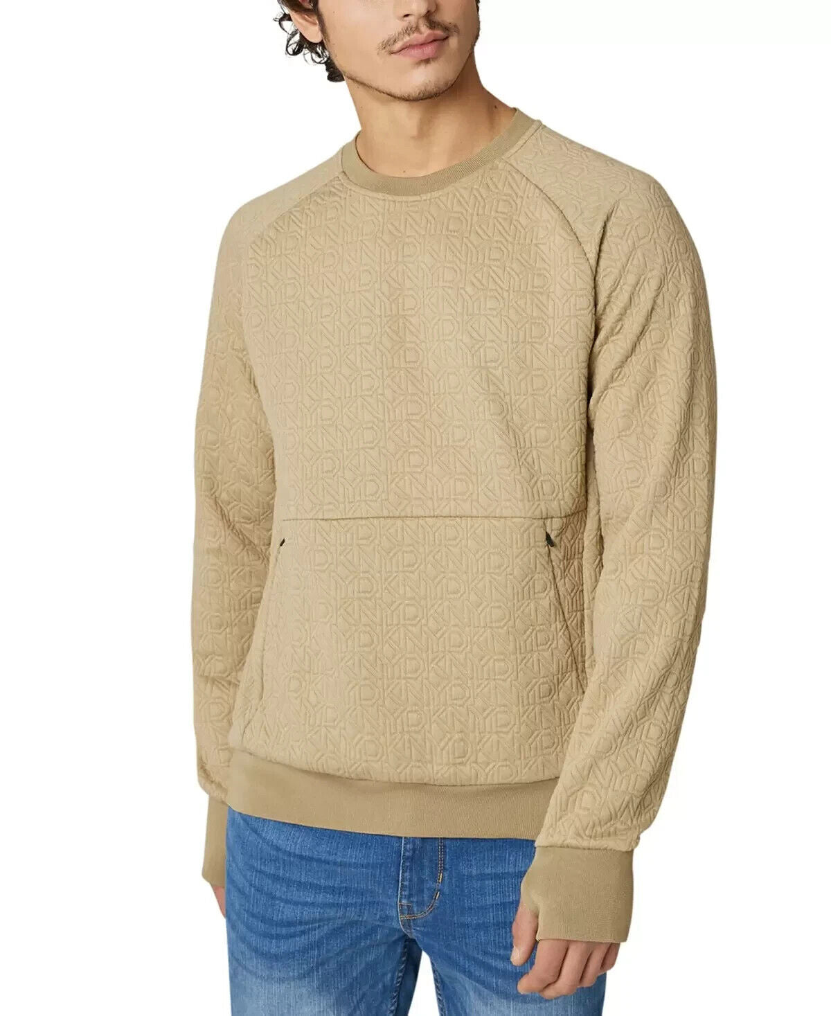 DKNY Men's Yosemite Logo Jacquard Sweatshirt Dune Beige Size S MSRP $80