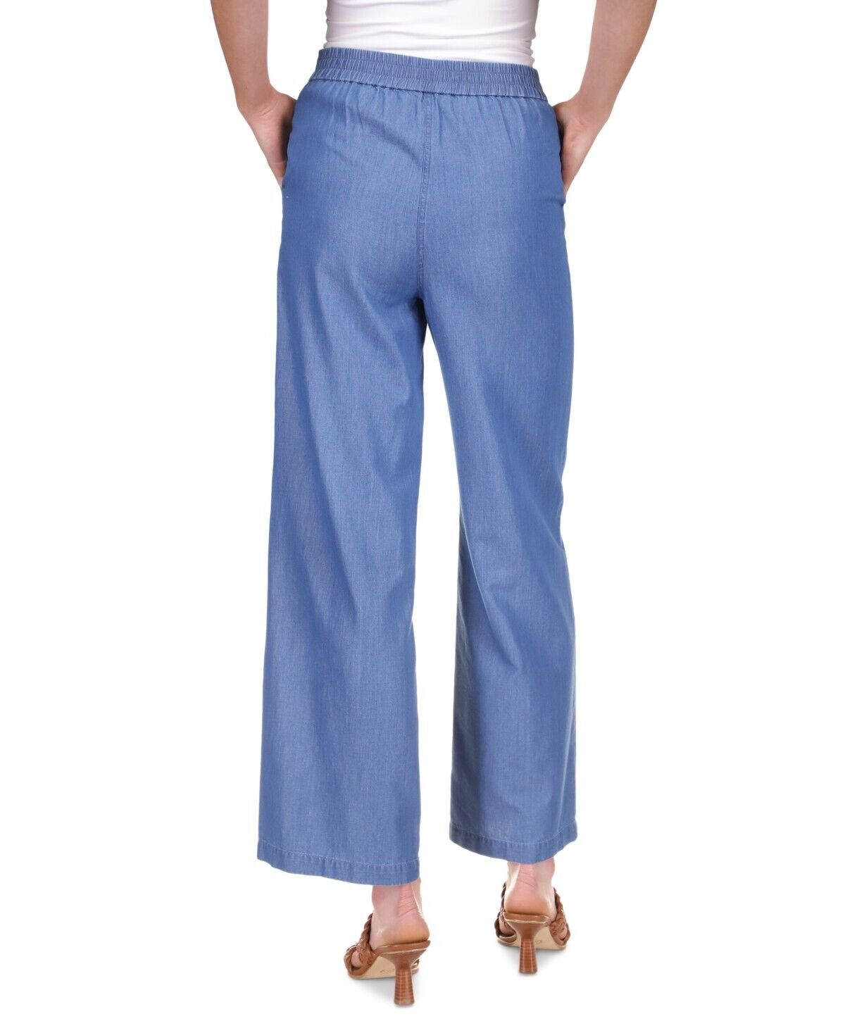 Michael Michael Kors Women's Chambray Wide-Leg Pants Blue Size L MSRP $125