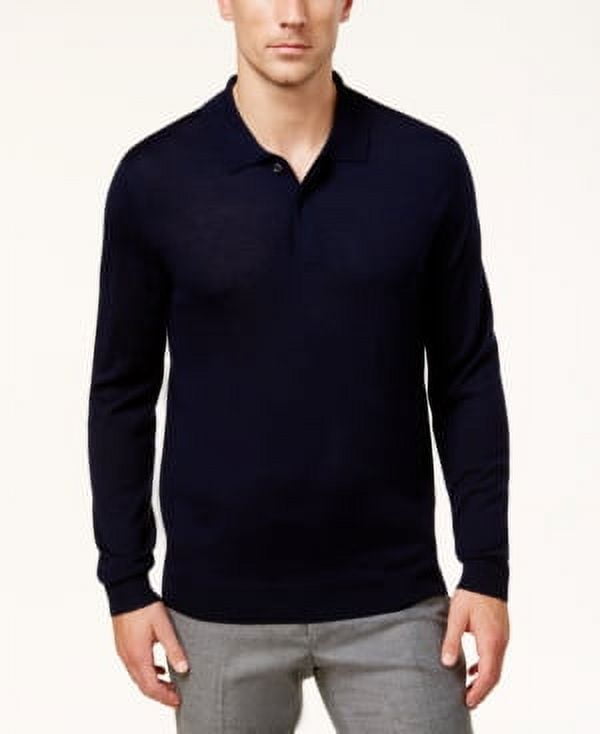 Club Room Men's Merino Wool Blend Polo Sweater,Navy Blue Size XL