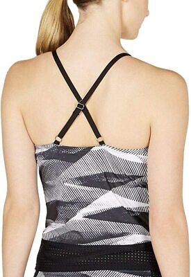 Nike Women's Line Up Printed Cross Back Tankini Swimsuit Top Size XS Black White