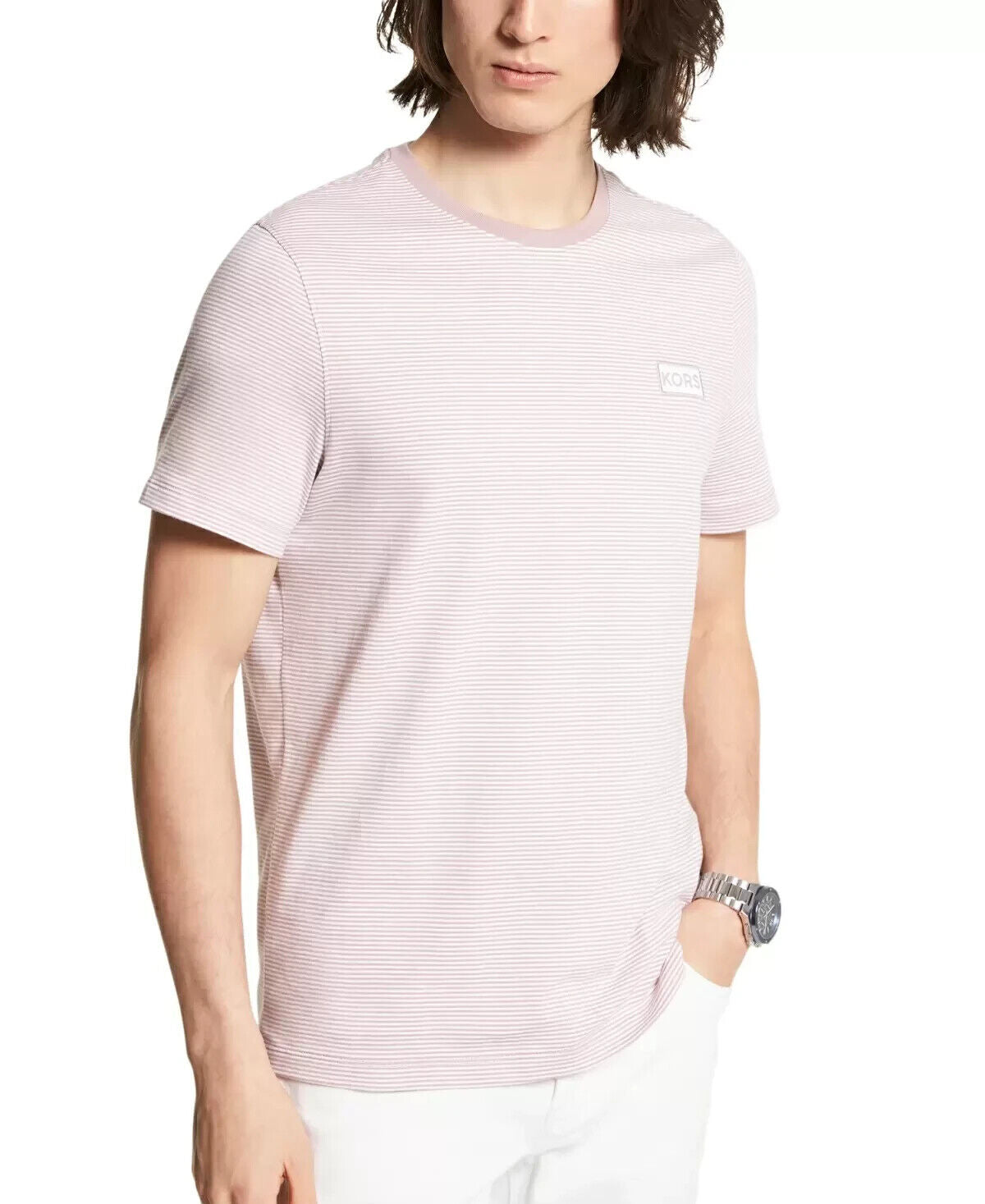 MICHAEL KORS Men's Stripe-Print Shirt Mauve Purple Size L MSRP $60