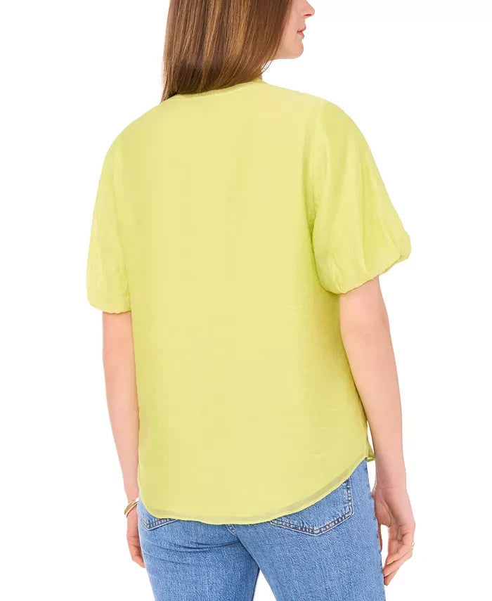 Vince Camuto Womens Split-Neck Quarter Puff Sleeve Island Lime Blouse Size S