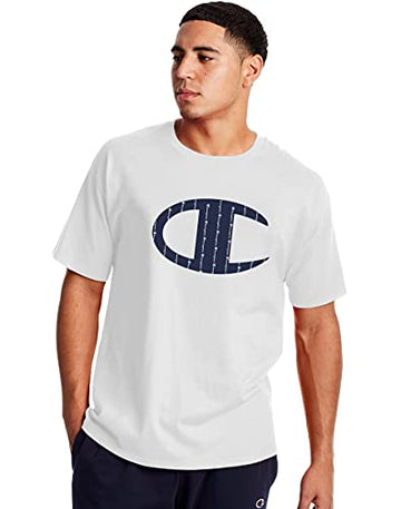 Champion Men's T-Shirt, White Crewneck Cotton Tee Mid-Weight T-Shirt Size S