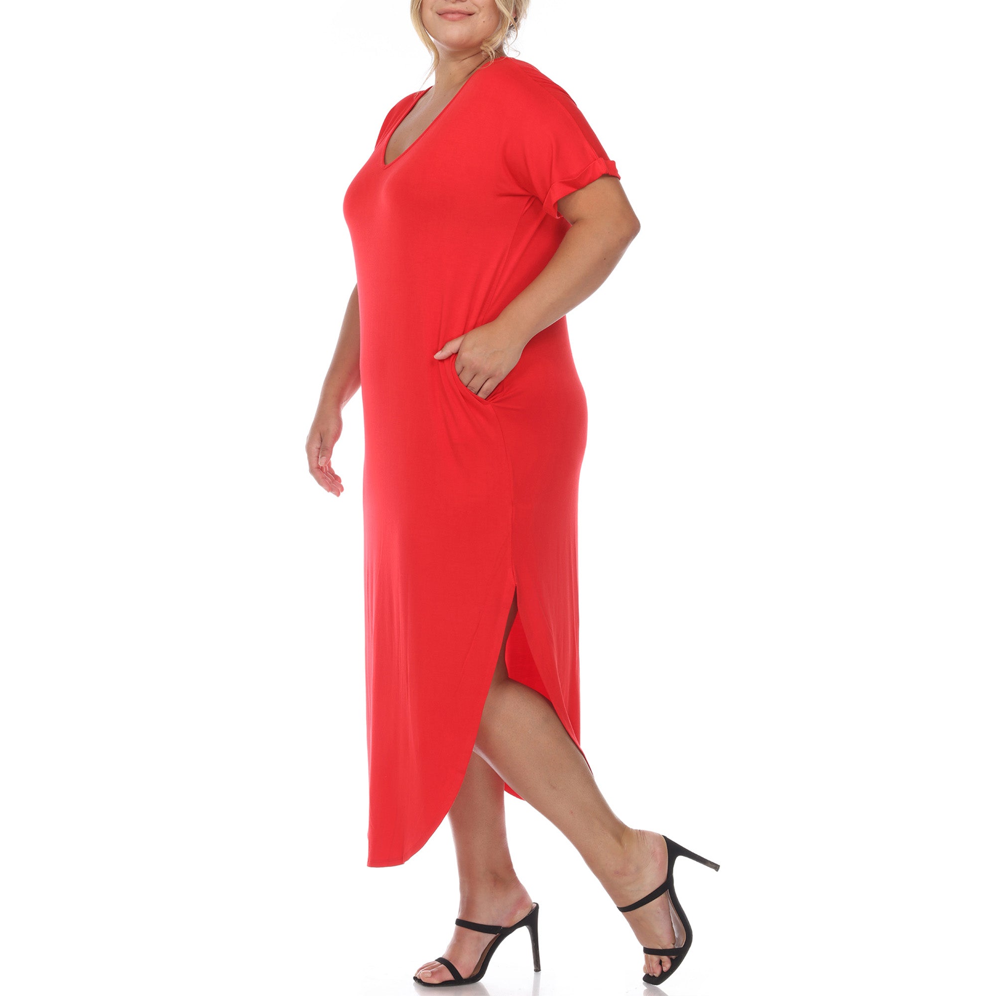 White Mark Womens Plus Slit Knit T-Shirt Dress Size 3X Red