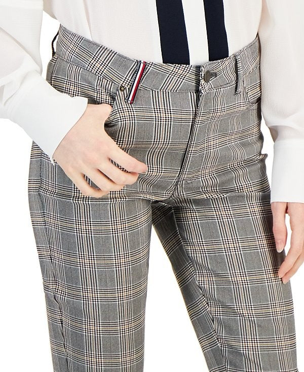 Tommy Hilfiger Women's Glen Plaid Straight Skinny Pants Gray Size 4 MSRP $90