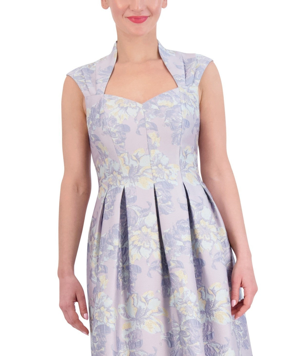 Vince Camuto Floral-Jacquard Sweetheart-Neck Fit Flare Dress Purple Size 2 $188