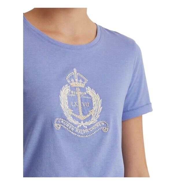 Lauren Ralph Lauren Womens Blue Short Sleeve Crew Neck T-Shirt Size XS MSRP $80