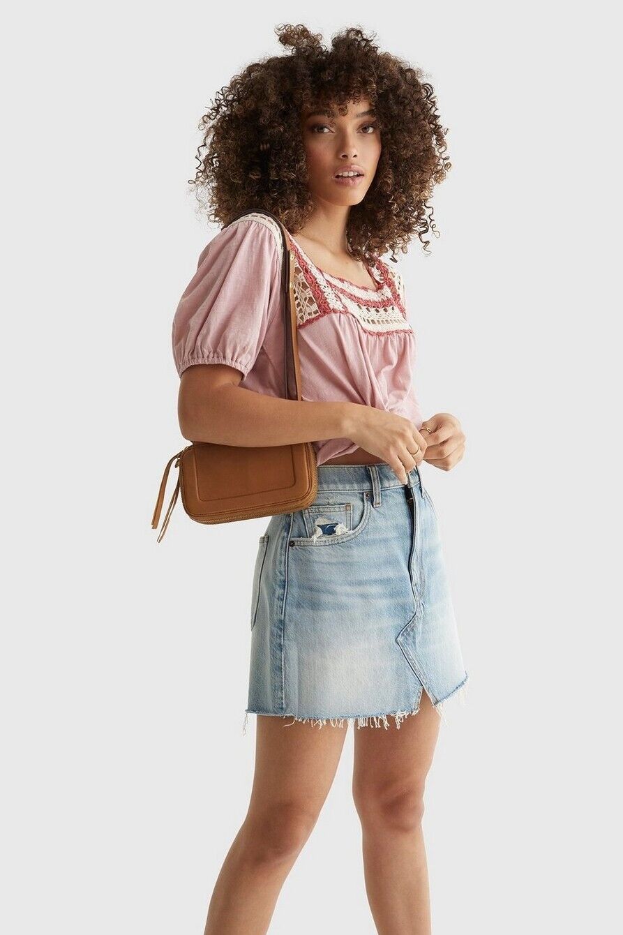 Lucky Brand Women's Square Neck Crochet Top Pink Size XS MSRP $70