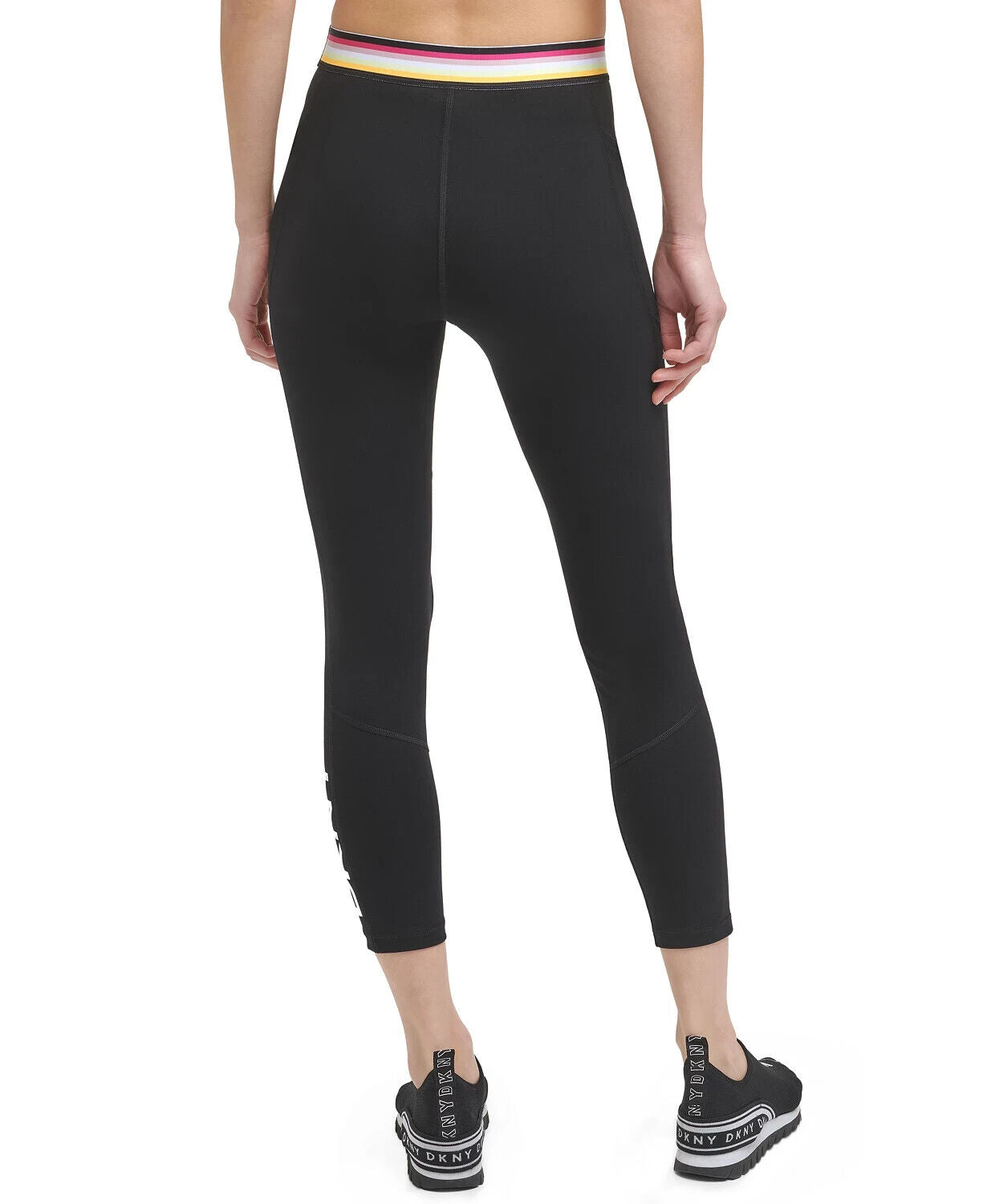 DKNY Sport Women's Multi-Stripe Elastic Leggings Black Size L MSRP $60