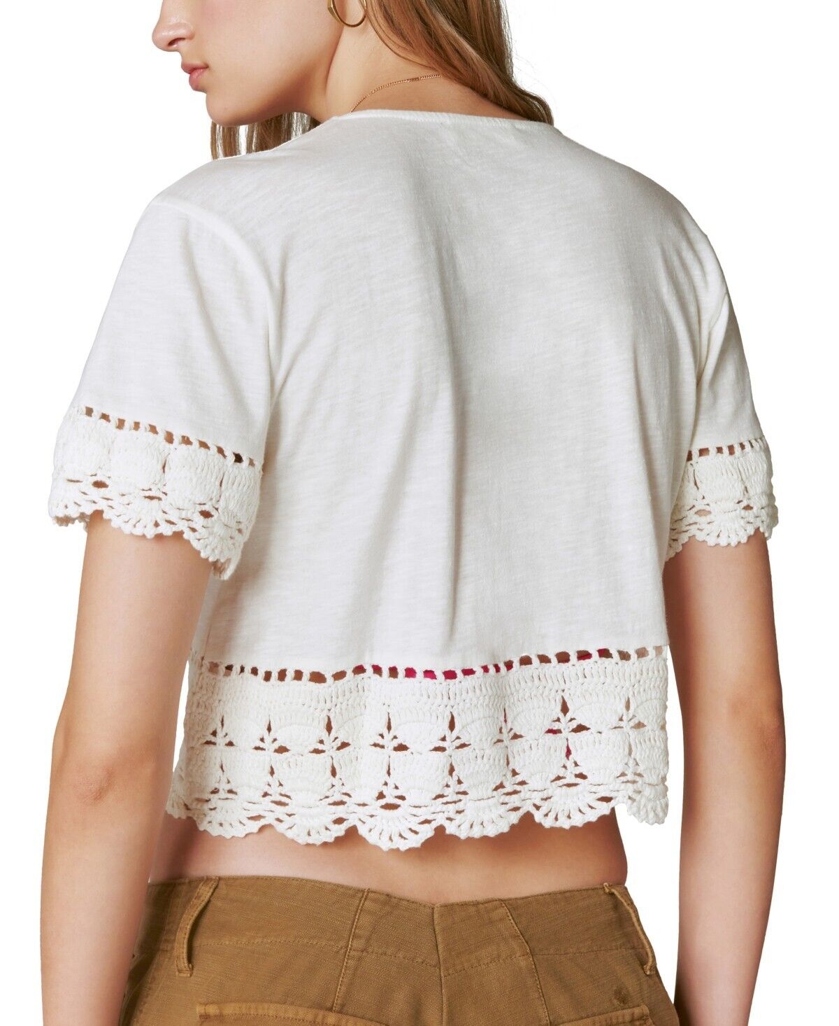 Lucky Brand Women's V-Neck Crocheted Crop Top White Ivory Size M MSRP $99