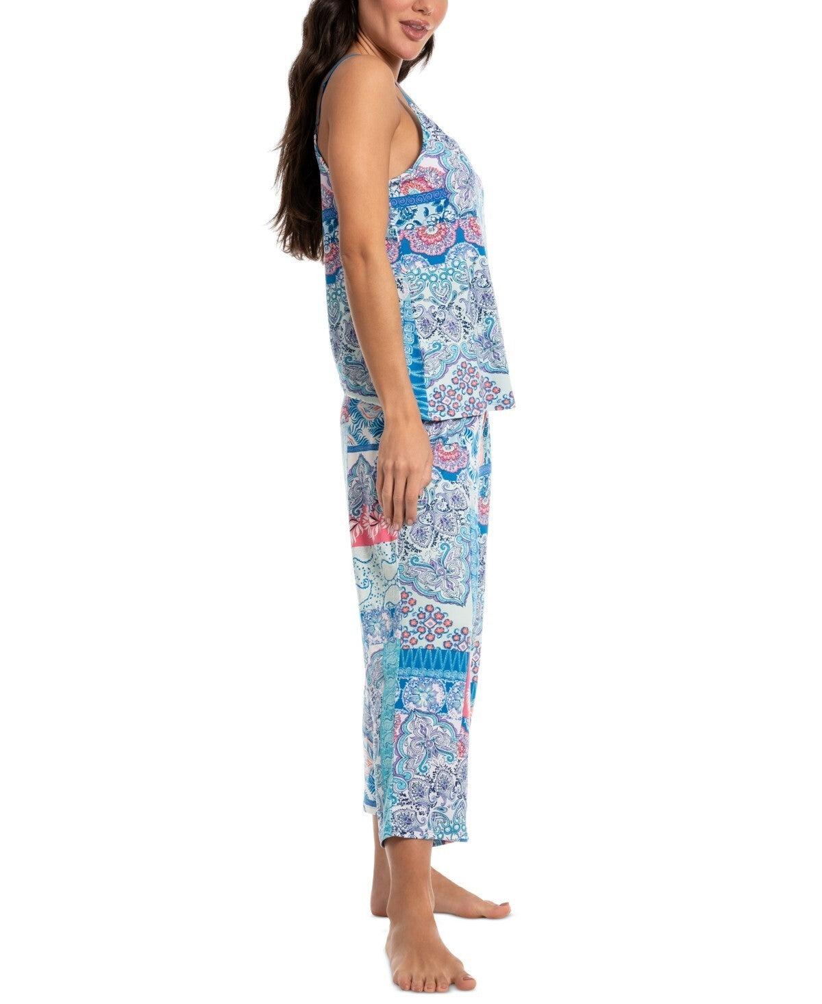 Linea Donatella Women's 2-Pc. Cropped Pajamas Set Blue Size M MSRP $56