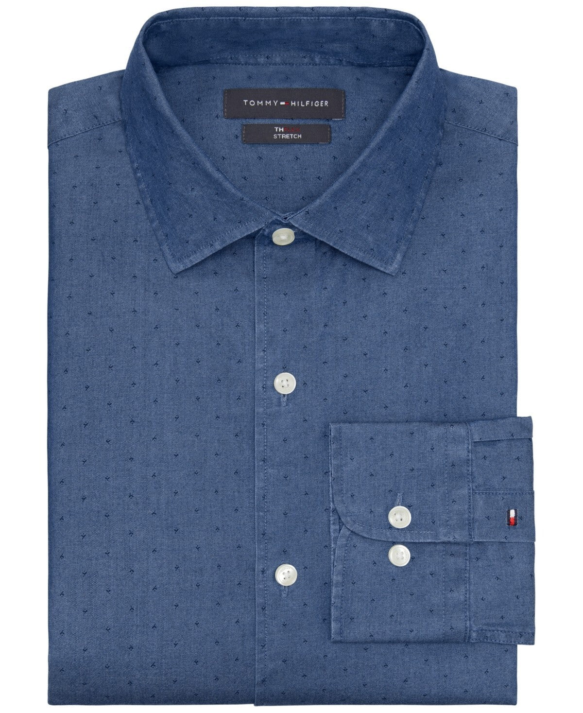 Tommy Hilfiger TH Flex Stretch Dress Shirt Size 17-17.5 32/33 Blue MSRP $90