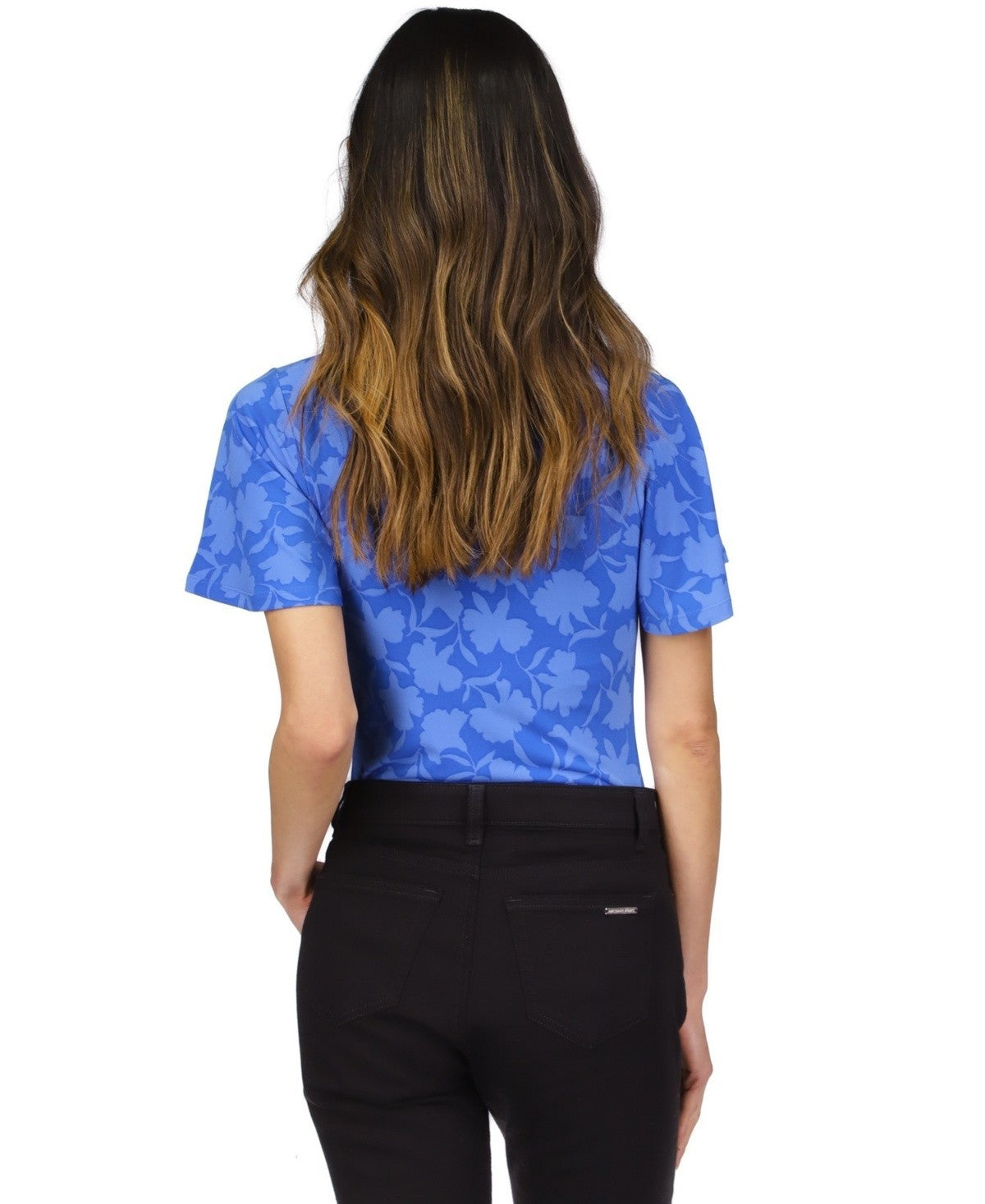 Michael Kors Women's Printed Ruched Flutter-Sleeve Top Blue Size XS MSRP $88