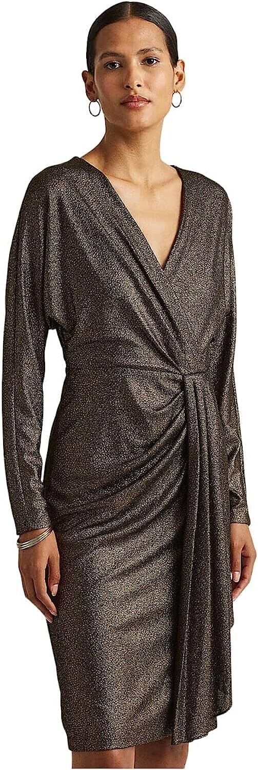 LAUREN Ralph Lauren Metallic Jacquard Dress Gold Black Size 6 MSRP $195