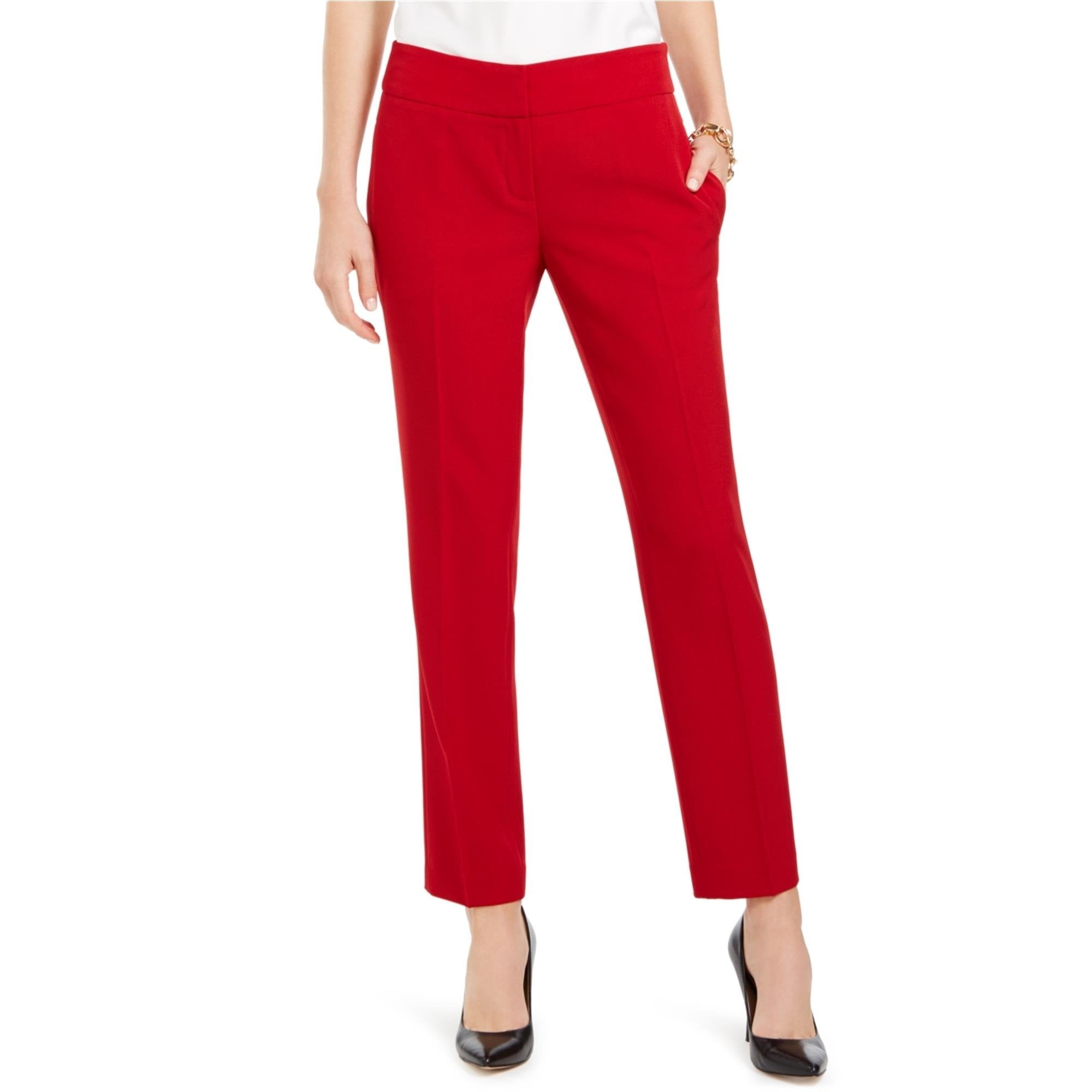 Kasper Womens Solid Casual Trouser Pants, Red, Petite, Size 6P